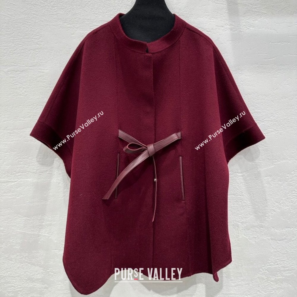 Loro Piana Cashmere Cape with Sheepskin Belt L101718 Burgundy 2024 (Q-24101718)