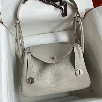 Hermes Lindy 26/30 Bag in Original Taurillon Clemence Leather Pearl Grey/Silver 2024(Full Handmade) (XYA-24051525)