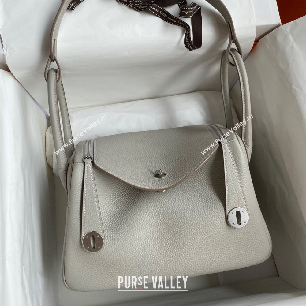 Hermes Lindy 26/30 Bag in Original Taurillon Clemence Leather Pearl Grey/Silver 2024(Full Handmade) (XYA-24051525)