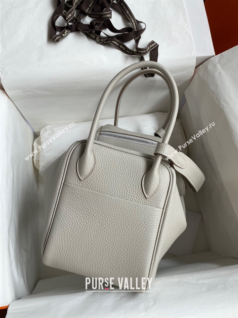 Hermes Lindy 26/30 Bag in Original Taurillon Clemence Leather Pearl Grey/Silver 2024(Full Handmade) (XYA-24051525)