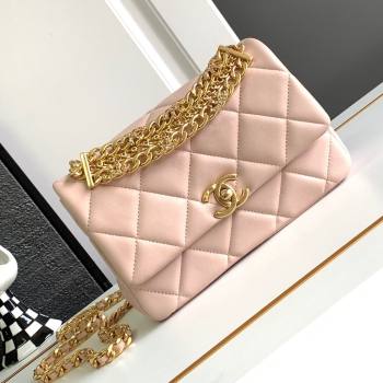 Chanel Lambskin Flap Bag With Crystal Chain Pink 2024 (YEZI-24032614)