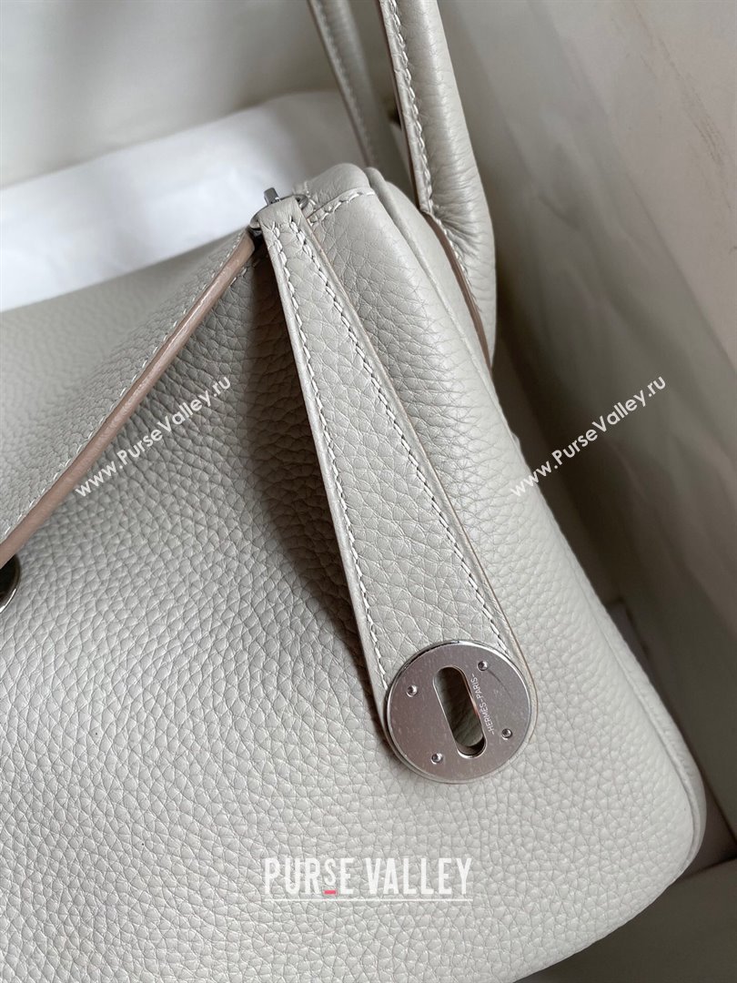 Hermes Lindy 26/30 Bag in Original Taurillon Clemence Leather Pearl Grey/Silver 2024(Full Handmade) (XYA-24051525)