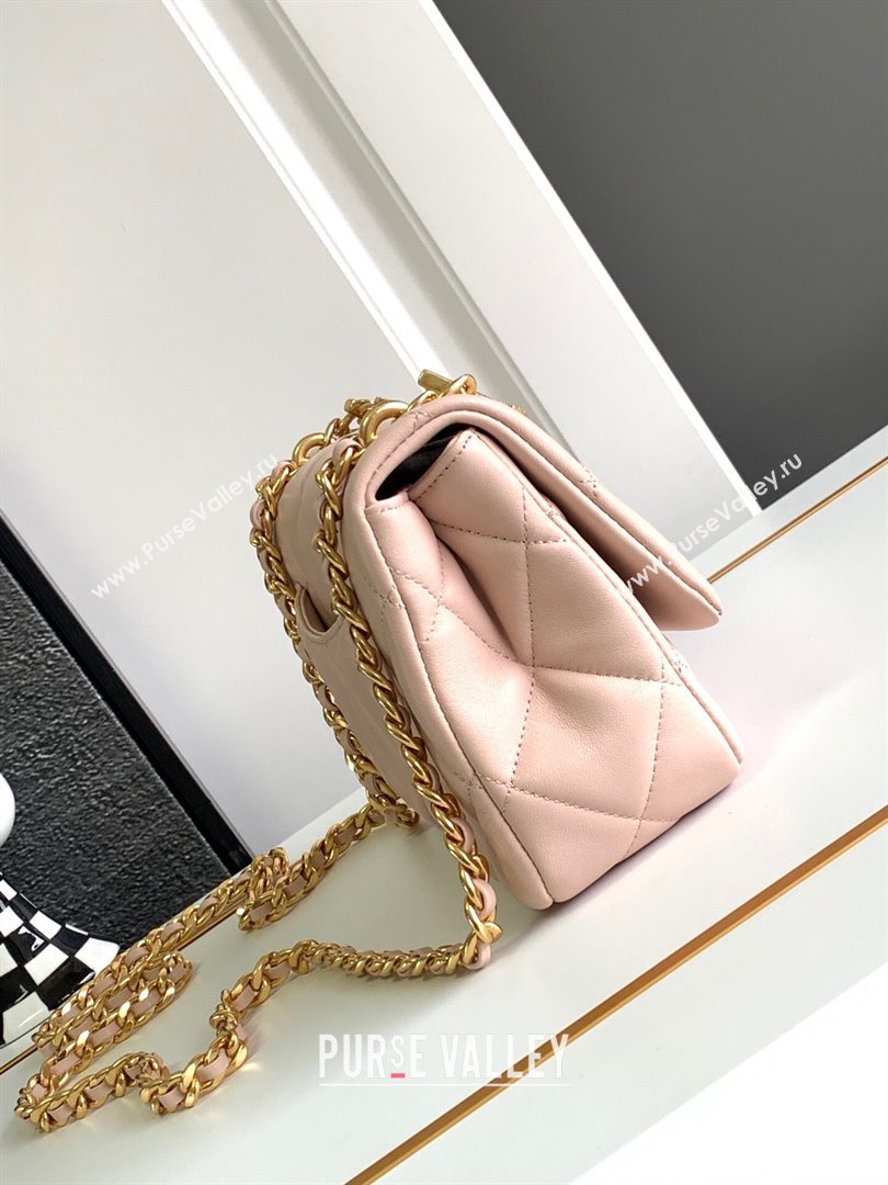 Chanel Lambskin Flap Bag With Crystal Chain Pink 2024 (YEZI-24032614)