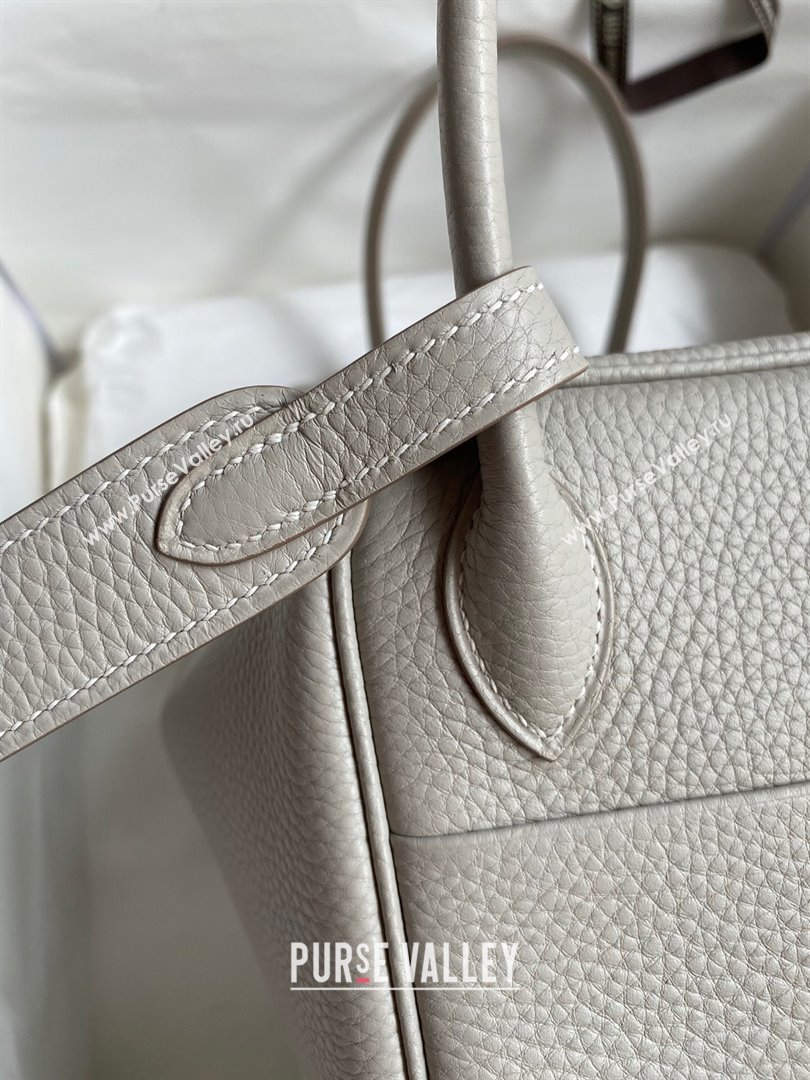 Hermes Lindy 26/30 Bag in Original Taurillon Clemence Leather Pearl Grey/Silver 2024(Full Handmade) (XYA-24051525)