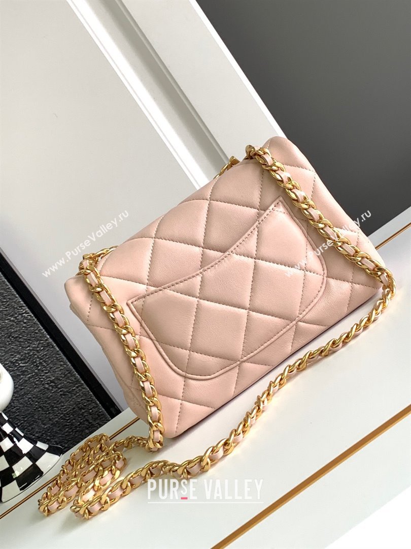 Chanel Lambskin Flap Bag With Crystal Chain Pink 2024 (YEZI-24032614)