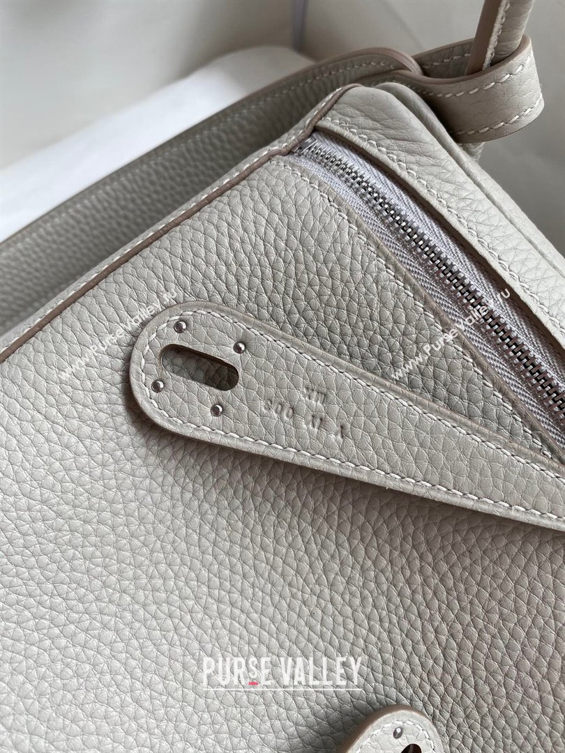 Hermes Lindy 26/30 Bag in Original Taurillon Clemence Leather Pearl Grey/Silver 2024(Full Handmade) (XYA-24051525)