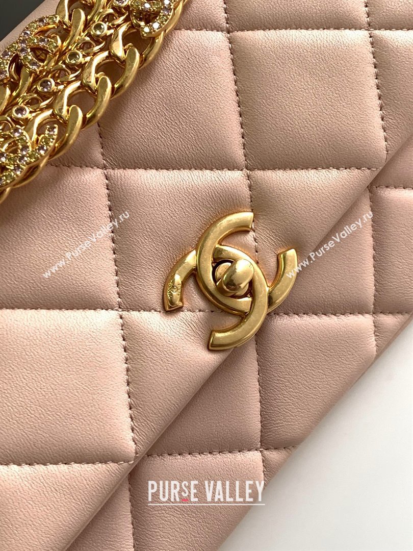 Chanel Lambskin Flap Bag With Crystal Chain Pink 2024 (YEZI-24032614)