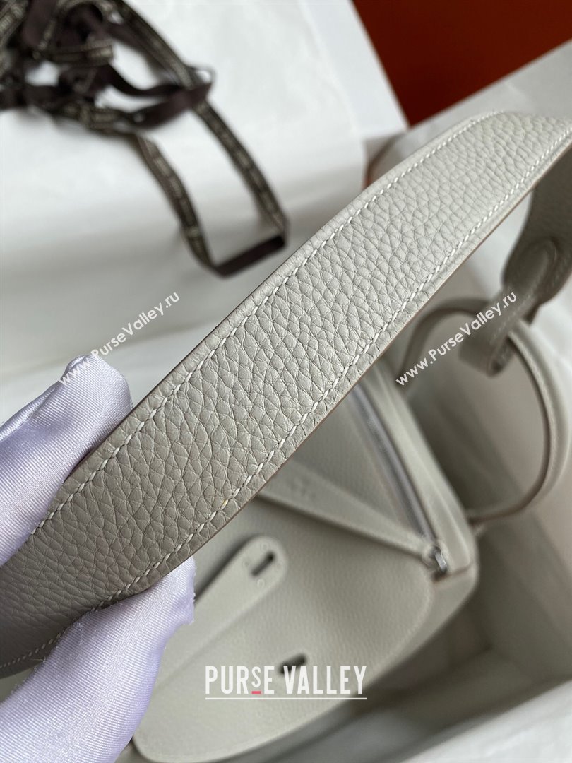 Hermes Lindy 26/30 Bag in Original Taurillon Clemence Leather Pearl Grey/Silver 2024(Full Handmade) (XYA-24051525)