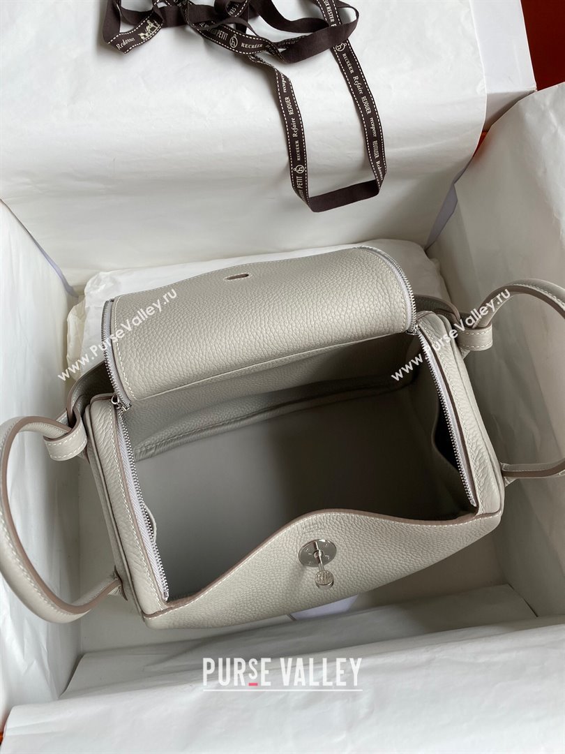 Hermes Lindy 26/30 Bag in Original Taurillon Clemence Leather Pearl Grey/Silver 2024(Full Handmade) (XYA-24051525)