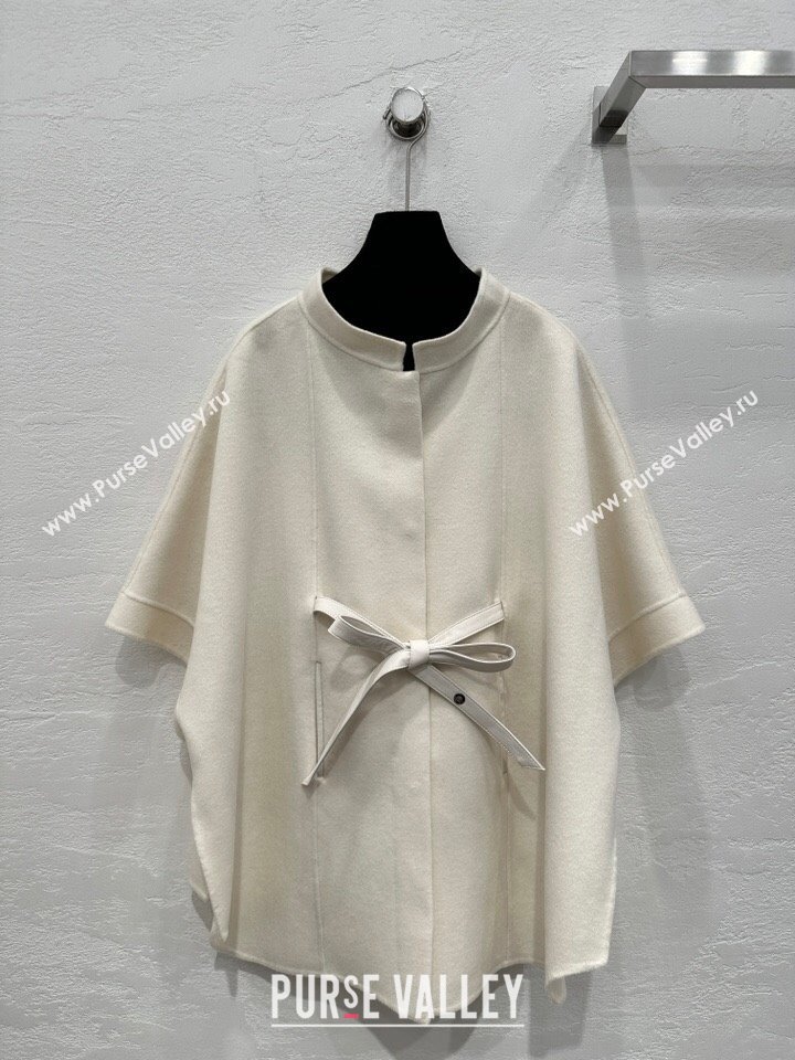 Loro Piana Cashmere Cape with Sheepskin Belt L101719 White 2024 (Q-24101719)