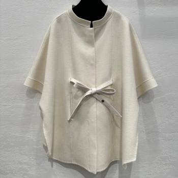 Loro Piana Cashmere Cape with Sheepskin Belt L101719 White 2024 (Q-24101719)