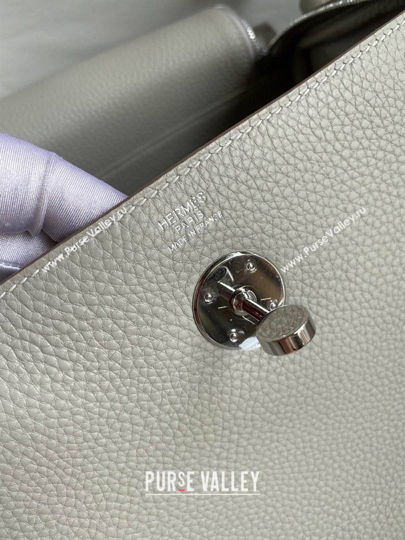Hermes Lindy 26/30 Bag in Original Taurillon Clemence Leather Pearl Grey/Silver 2024(Full Handmade) (XYA-24051525)
