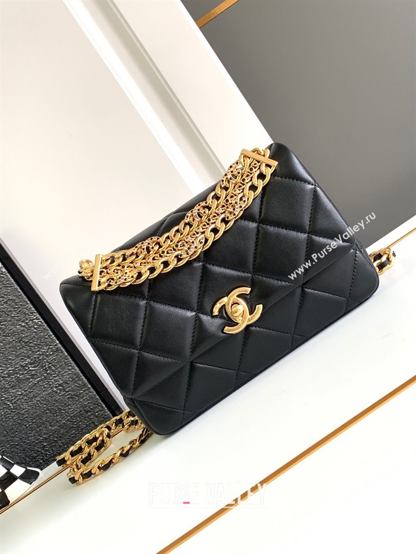 Chanel Lambskin Flap Bag With Crystal Chain Black 2024 (YEZI-24032613)