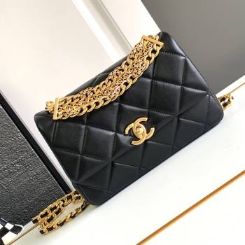 Chanel Lambskin Flap Bag With Crystal Chain Black 2024 (YEZI-24032613)