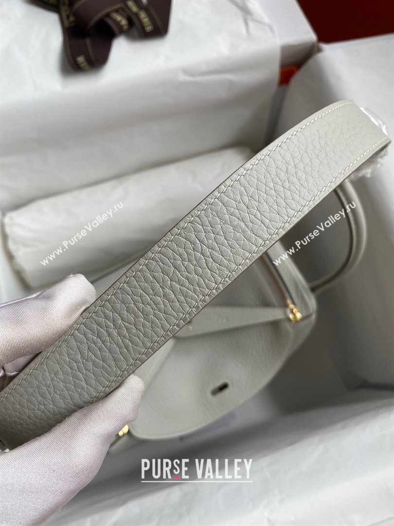 Hermes Lindy 26/30 Bag in Original Taurillon Clemence Leather Pearl Grey/Gold 2024(Full Handmade) (XYA-24051526)