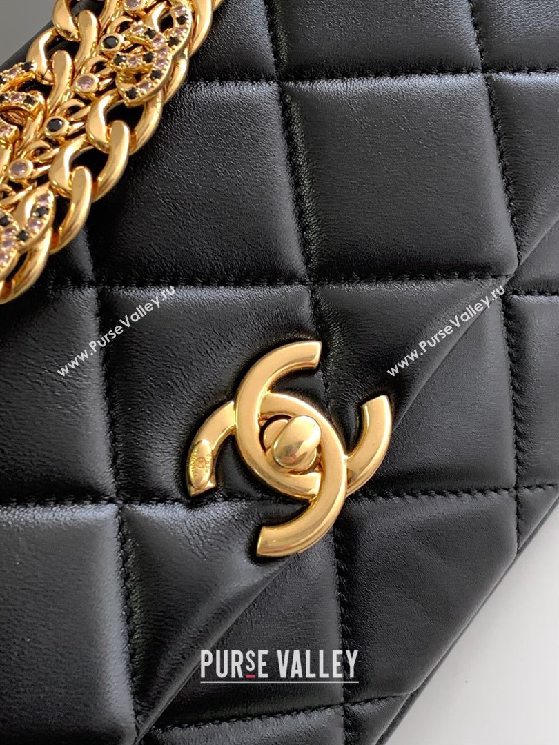 Chanel Lambskin Flap Bag With Crystal Chain Black 2024 (YEZI-24032613)