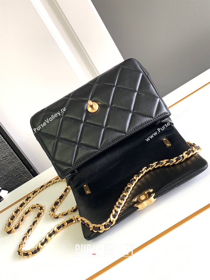 Chanel Lambskin Flap Bag With Crystal Chain Black 2024 (YEZI-24032613)