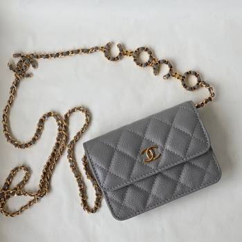 Chanel Grained Calfskin Clutch with COCO Chain AP2306 Gray 2021 (SM-21082760)