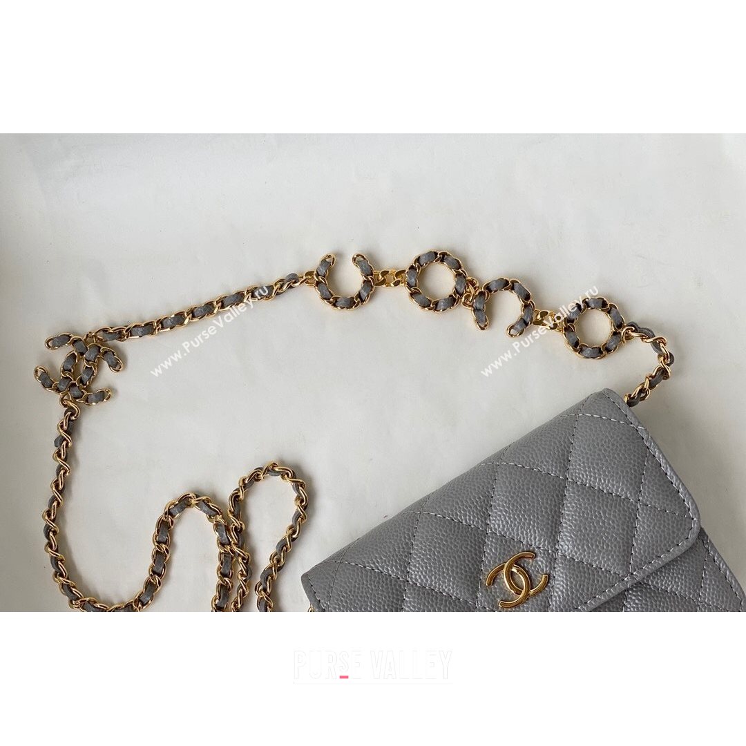 Chanel Grained Calfskin Clutch with COCO Chain  AP2306 Gray 2021 (SM-21082760)