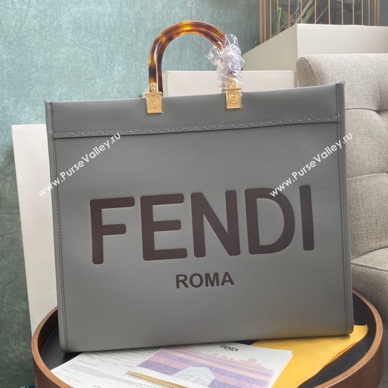Fendi Sunshine Shopper Leather Tote Bag Grey 2020 (AFEI-20112601)