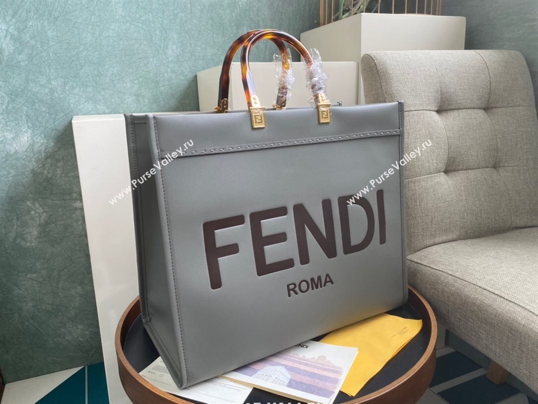 Fendi Sunshine Shopper Leather Tote Bag Grey 2020 (AFEI-20112601)