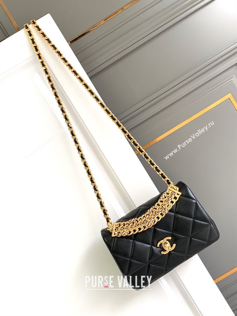 Chanel Lambskin Flap Bag With Crystal Chain Black 2024 (YEZI-24032613)