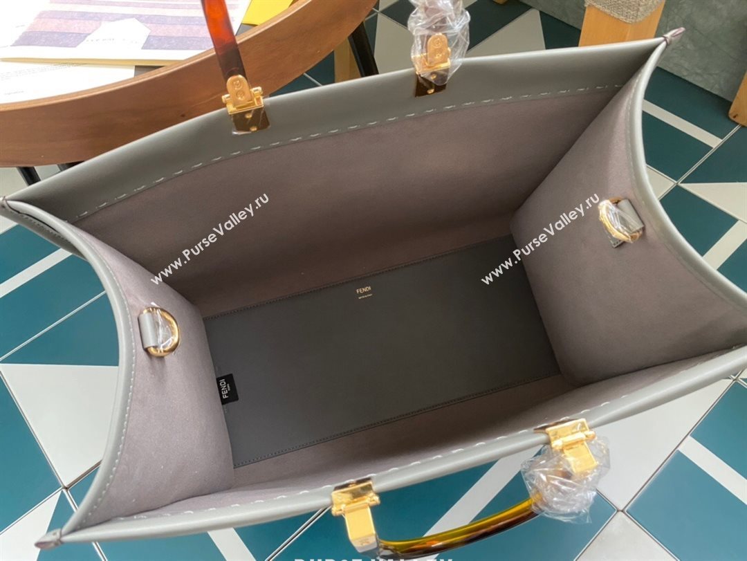 Fendi Sunshine Shopper Leather Tote Bag Grey 2020 (AFEI-20112601)