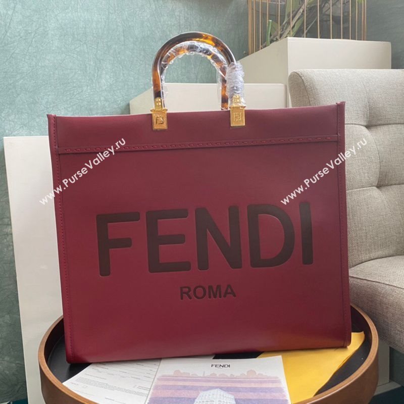 Fendi Sunshine Shopper Leather Tote Bag Burgundy 2020 (AFEI-20112603)