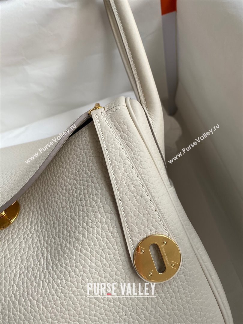 Hermes Lindy 26/30 Bag in Original Taurillon Clemence Leather Milk Shake White/Gold 2024(Full Handmade) (XYA-24051527)
