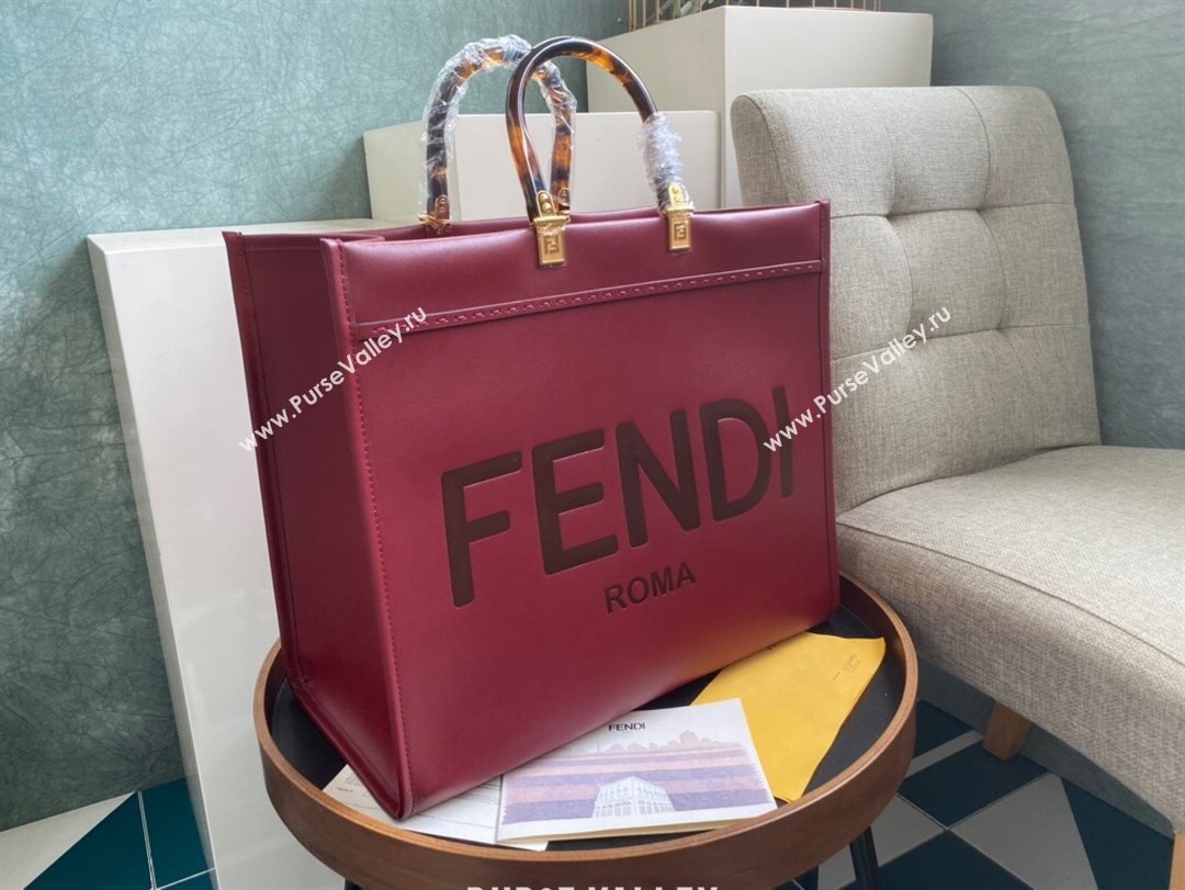 Fendi Sunshine Shopper Leather Tote Bag Burgundy 2020 (AFEI-20112603)