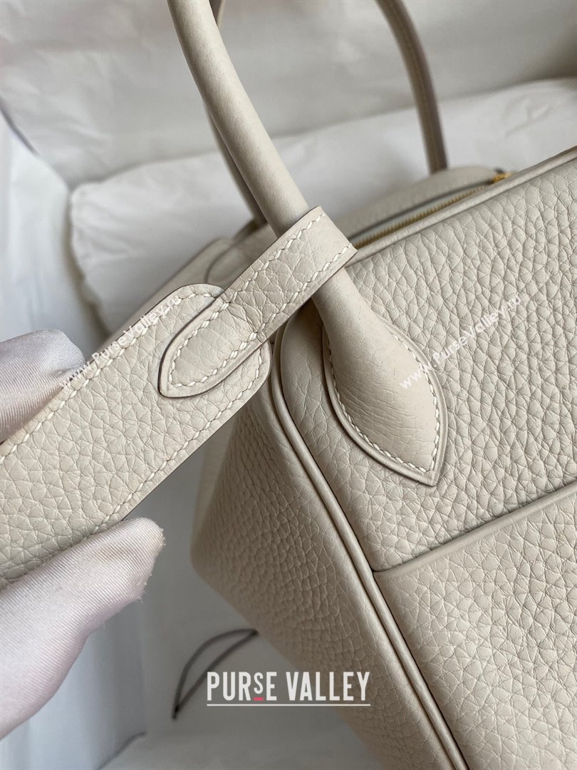 Hermes Lindy 26/30 Bag in Original Taurillon Clemence Leather Milk Shake White/Gold 2024(Full Handmade) (XYA-24051527)