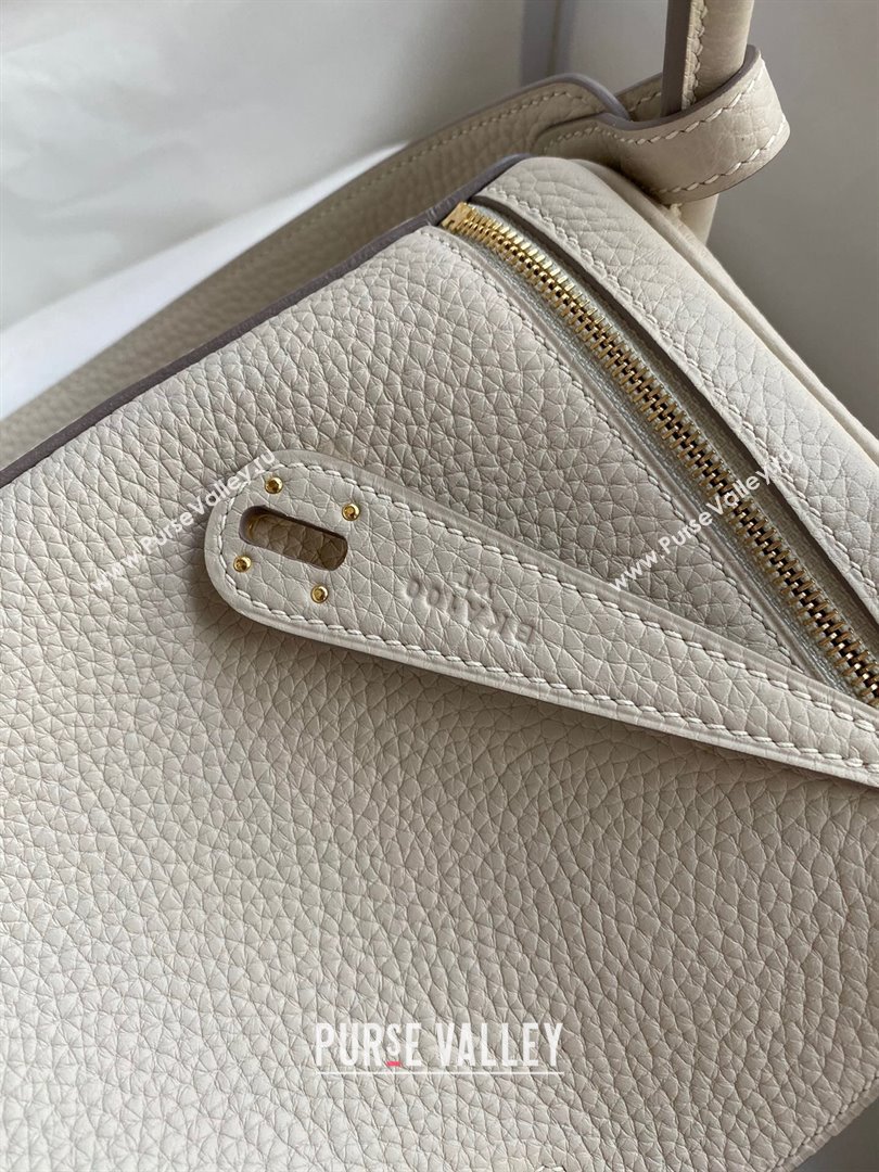 Hermes Lindy 26/30 Bag in Original Taurillon Clemence Leather Milk Shake White/Gold 2024(Full Handmade) (XYA-24051527)