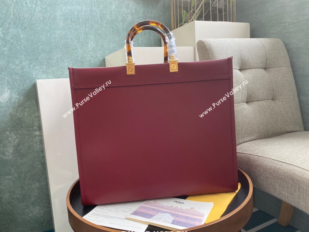 Fendi Sunshine Shopper Leather Tote Bag Burgundy 2020 (AFEI-20112603)