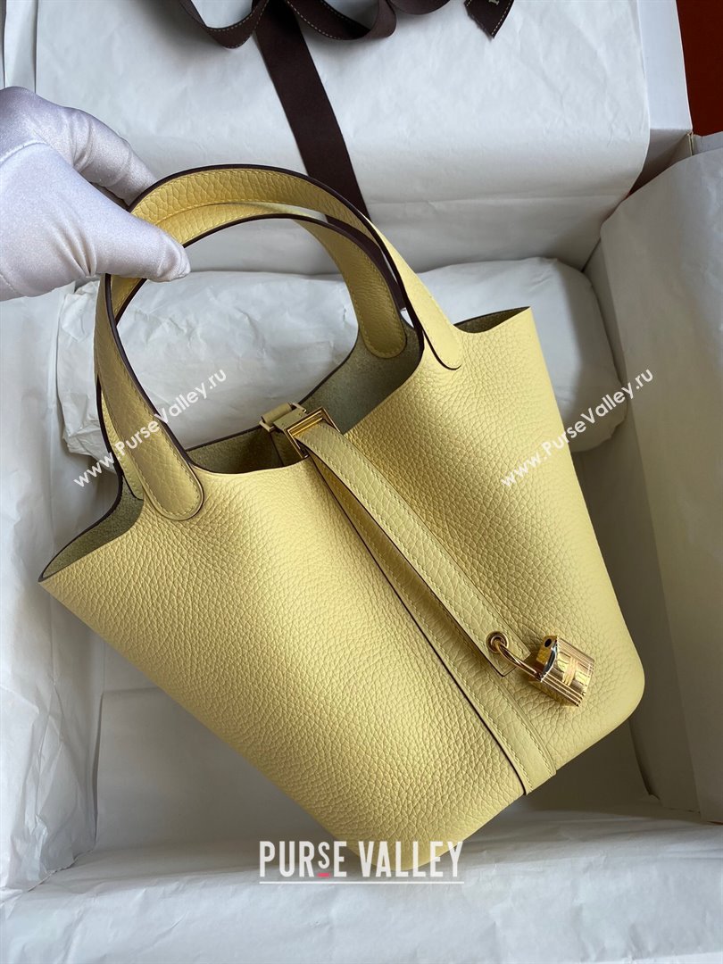 Hermes Picotin Lock Bag 18cm/22cm in Taurillon Clemence Leather Light Yellow/Gold 2023 (Handmade) (M-23110739)