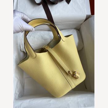 Hermes Picotin Lock Bag 18cm/22cm in Taurillon Clemence Leather Light Yellow/Gold 2023 (Handmade) (M-23110739)