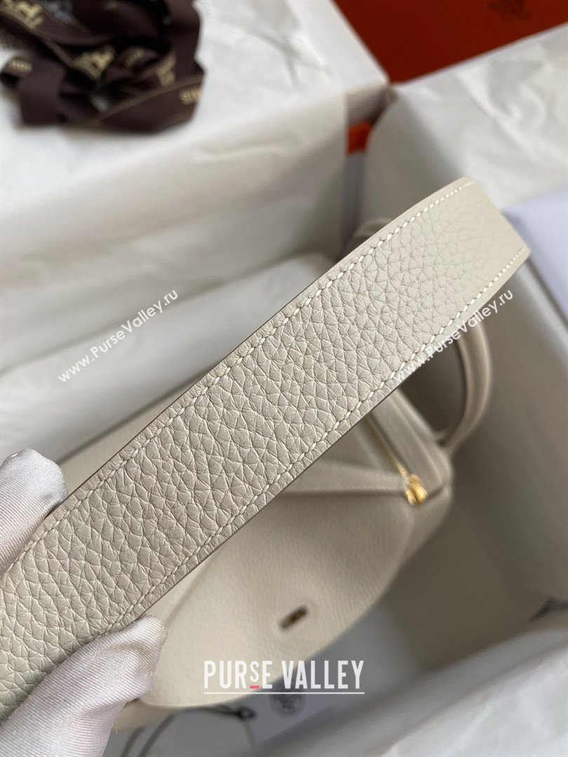 Hermes Lindy 26/30 Bag in Original Taurillon Clemence Leather Milk Shake White/Gold 2024(Full Handmade) (XYA-24051527)