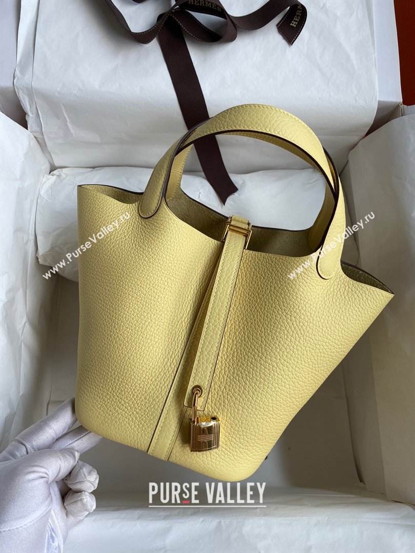 Hermes Picotin Lock Bag 18cm/22cm in Taurillon Clemence Leather Light Yellow/Gold 2023 (Handmade) (M-23110739)