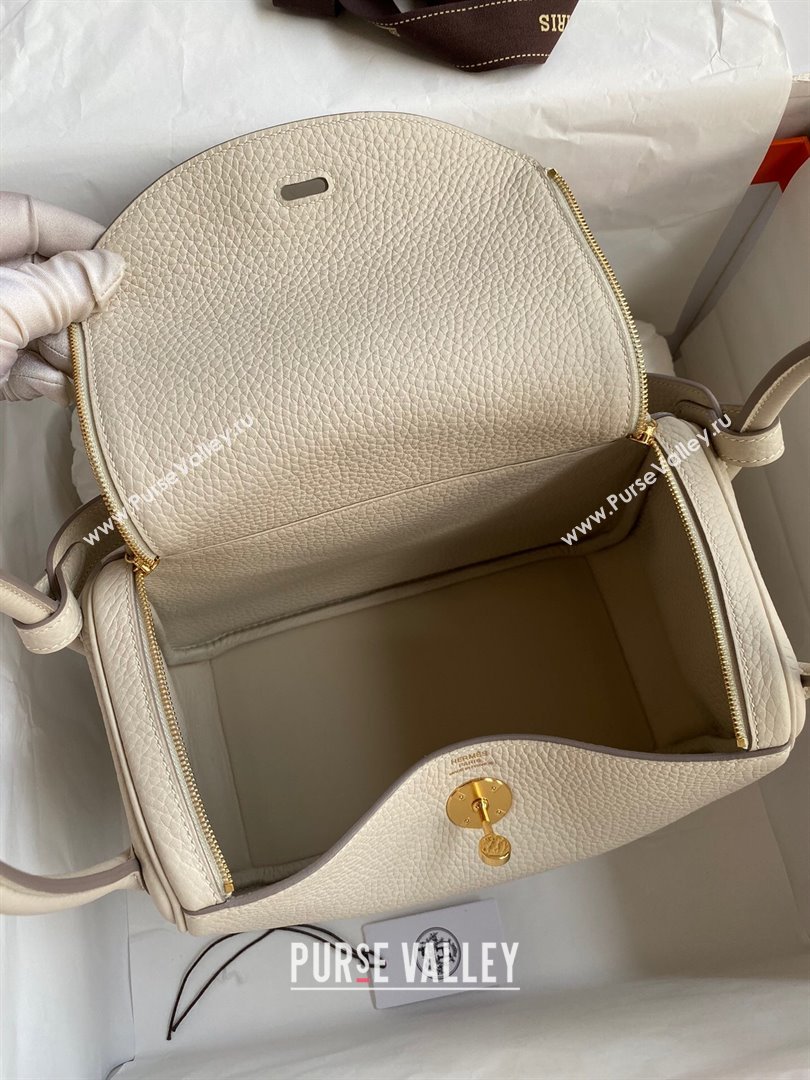 Hermes Lindy 26/30 Bag in Original Taurillon Clemence Leather Milk Shake White/Gold 2024(Full Handmade) (XYA-24051527)