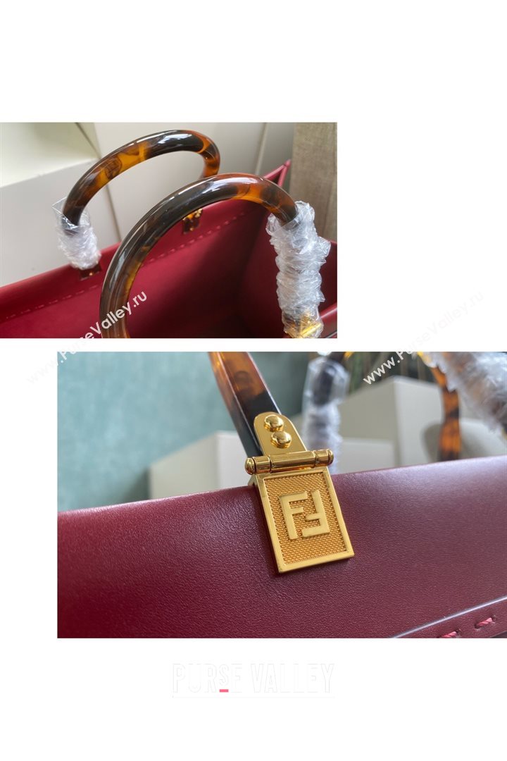 Fendi Sunshine Shopper Leather Tote Bag Burgundy 2020 (AFEI-20112603)