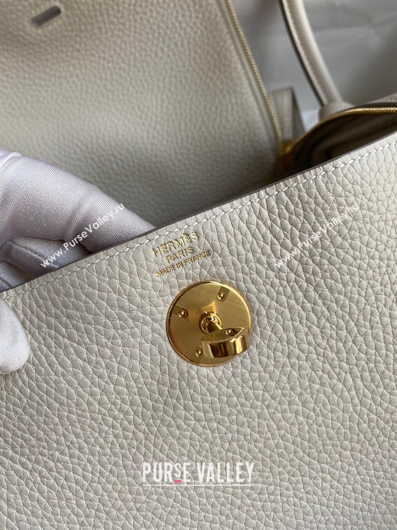 Hermes Lindy 26/30 Bag in Original Taurillon Clemence Leather Milk Shake White/Gold 2024(Full Handmade) (XYA-24051527)