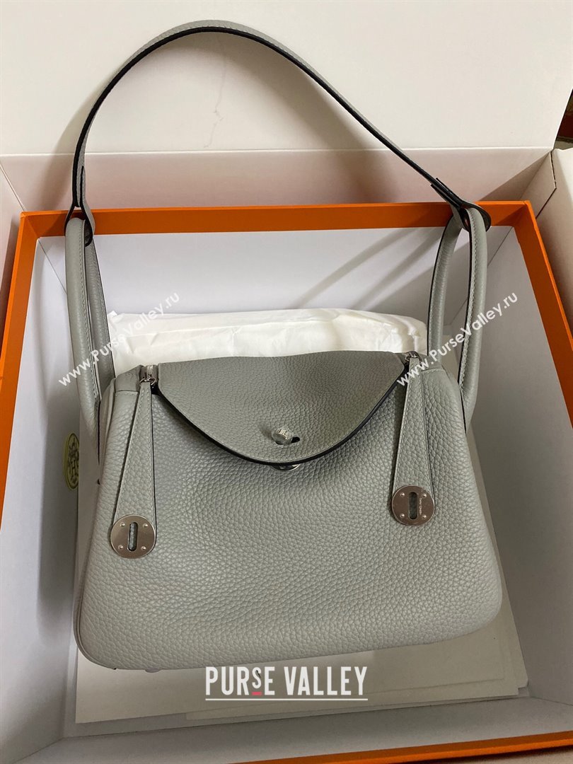 Hermes Lindy 26/30 Bag in Original Taurillon Clemence Leather Seagull Grey/Silver 2024(Full Handmade) (XYA-24051529)
