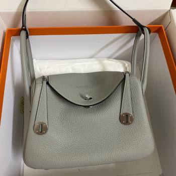 Hermes Lindy 26/30 Bag in Original Taurillon Clemence Leather Seagull Grey/Silver 2024(Full Handmade) (XYA-24051529)