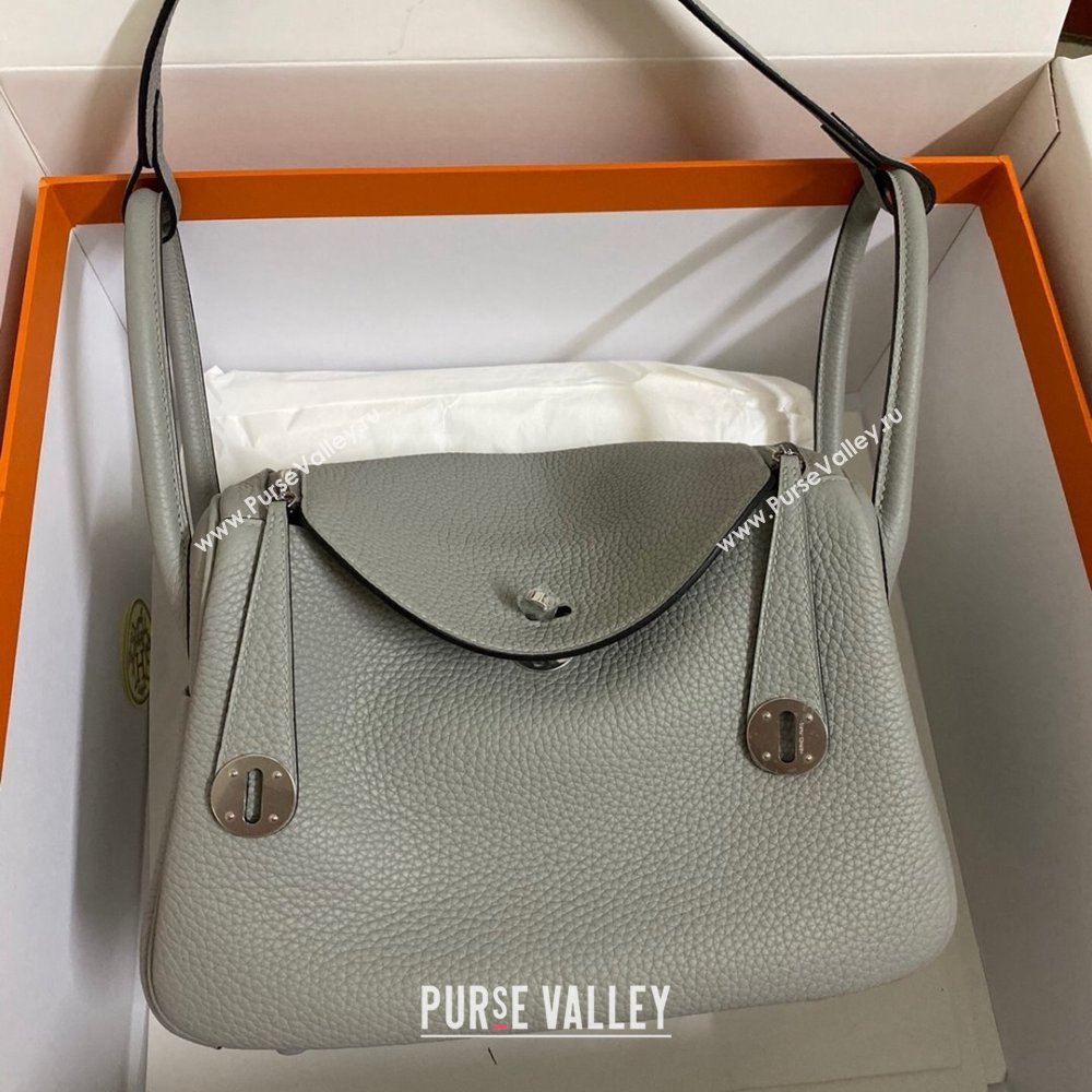 Hermes Lindy 26/30 Bag in Original Taurillon Clemence Leather Seagull Grey/Silver 2024(Full Handmade) (XYA-24051529)