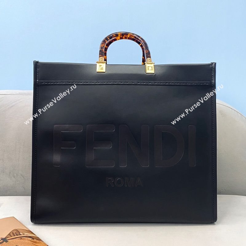 Fendi Sunshine Shopper Leather Tote Bag Black 2020 (AFEI-20112602)