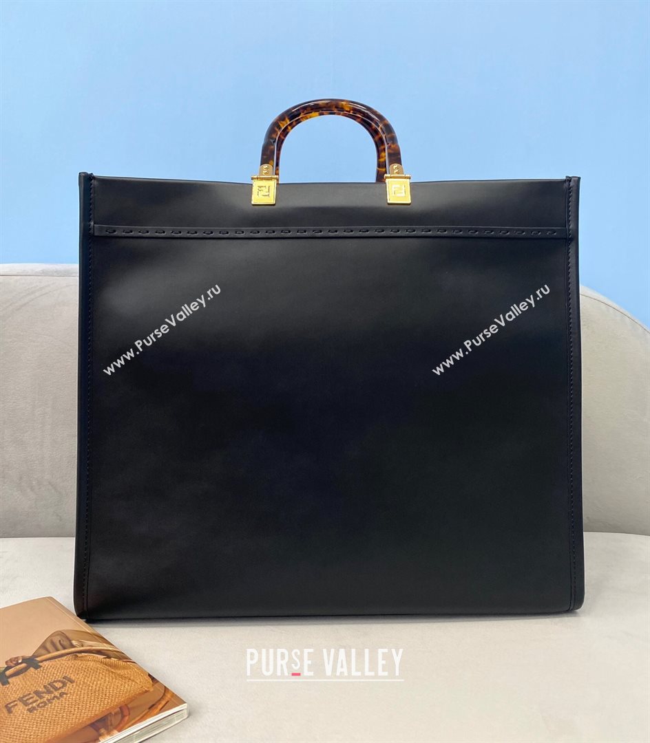Fendi Sunshine Shopper Leather Tote Bag Black 2020 (AFEI-20112602)