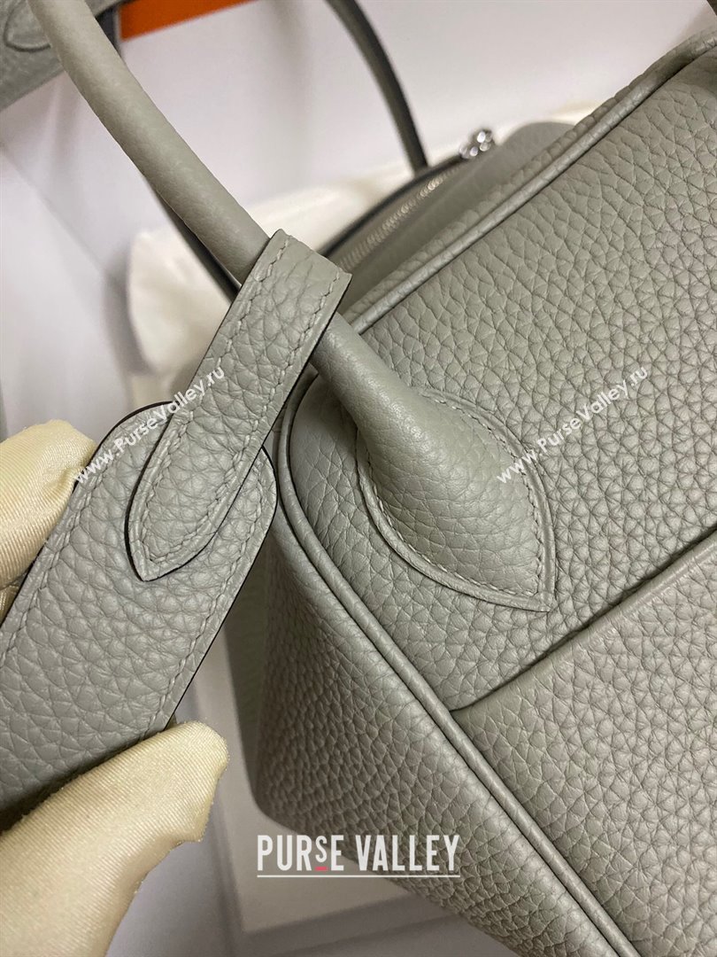Hermes Lindy 26/30 Bag in Original Taurillon Clemence Leather Seagull Grey/Silver 2024(Full Handmade) (XYA-24051529)