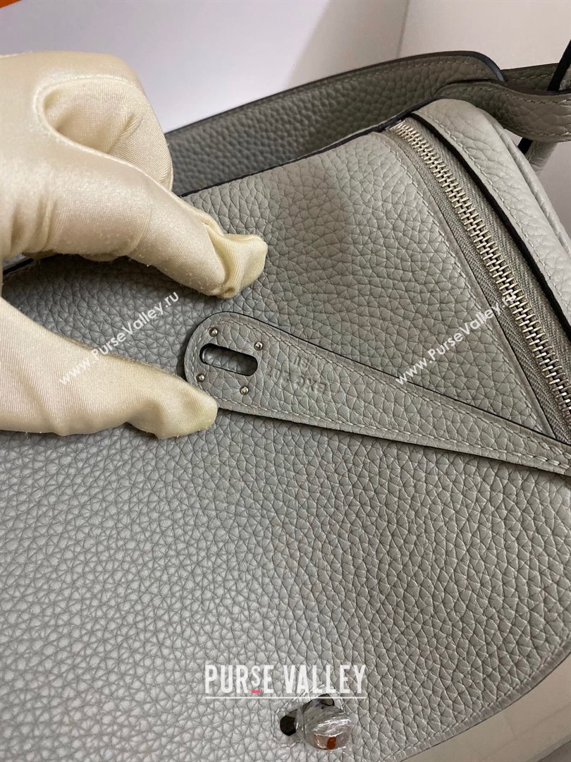 Hermes Lindy 26/30 Bag in Original Taurillon Clemence Leather Seagull Grey/Silver 2024(Full Handmade) (XYA-24051529)