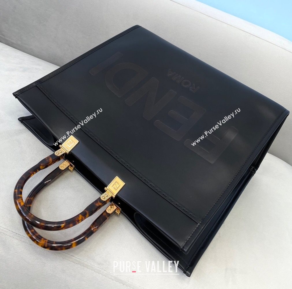 Fendi Sunshine Shopper Leather Tote Bag Black 2020 (AFEI-20112602)