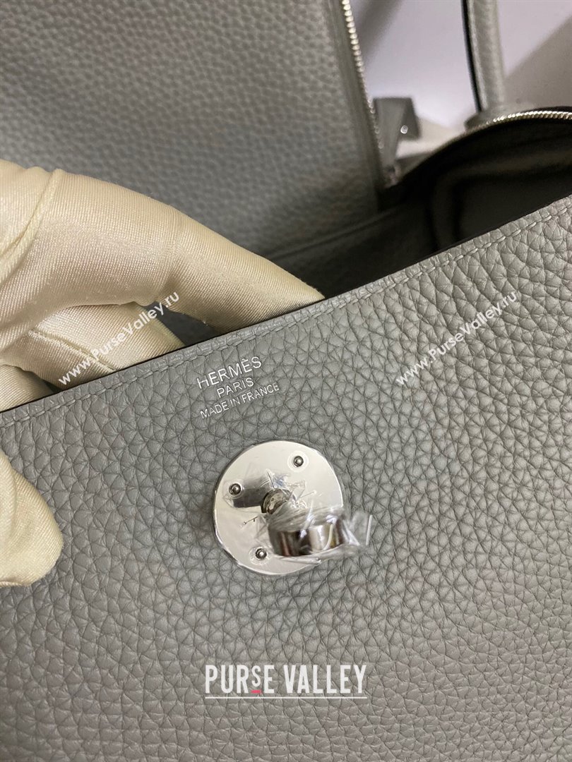 Hermes Lindy 26/30 Bag in Original Taurillon Clemence Leather Seagull Grey/Silver 2024(Full Handmade) (XYA-24051529)