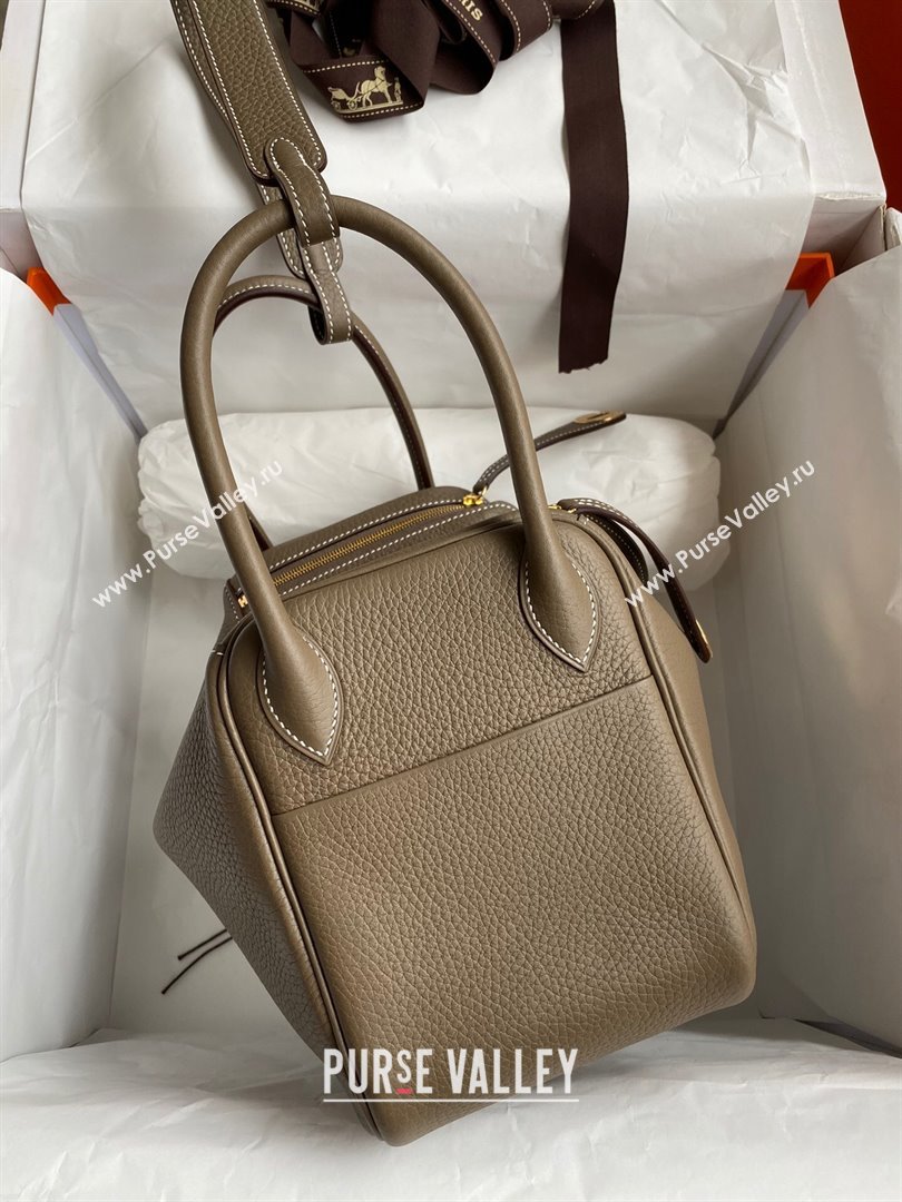 Hermes Lindy 26/30 Bag in Original Taurillon Clemence Leather Etoupe/Gold 2024(Full Handmade) (XYA-24051530)